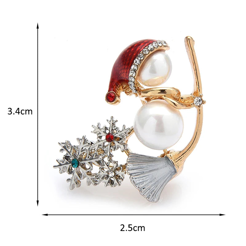 Kerst broche sneeuwpop met stras en parel detail – feestelijke speld