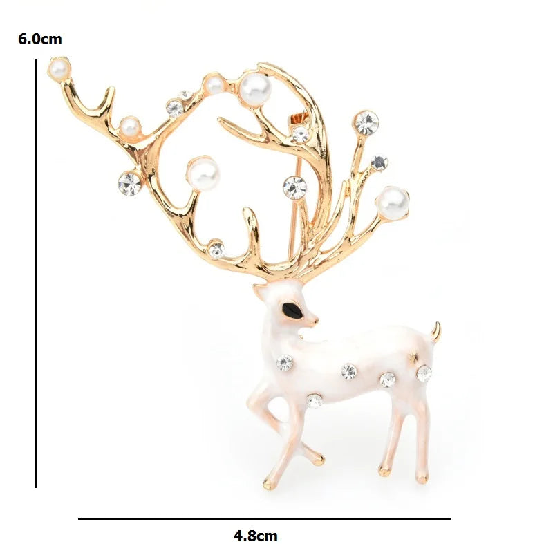 Kerst Broche rendier rood bruin met parel en emaille details