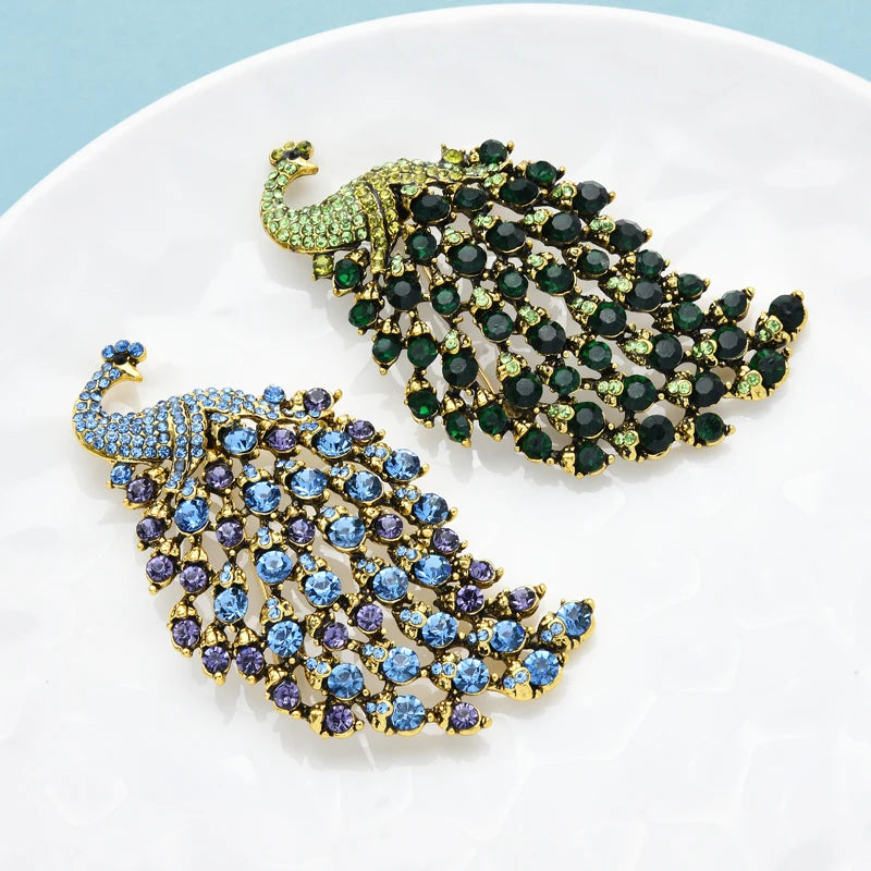 Broche Dieren | Pauw met strass stenen – elegante vogel broche voor dames