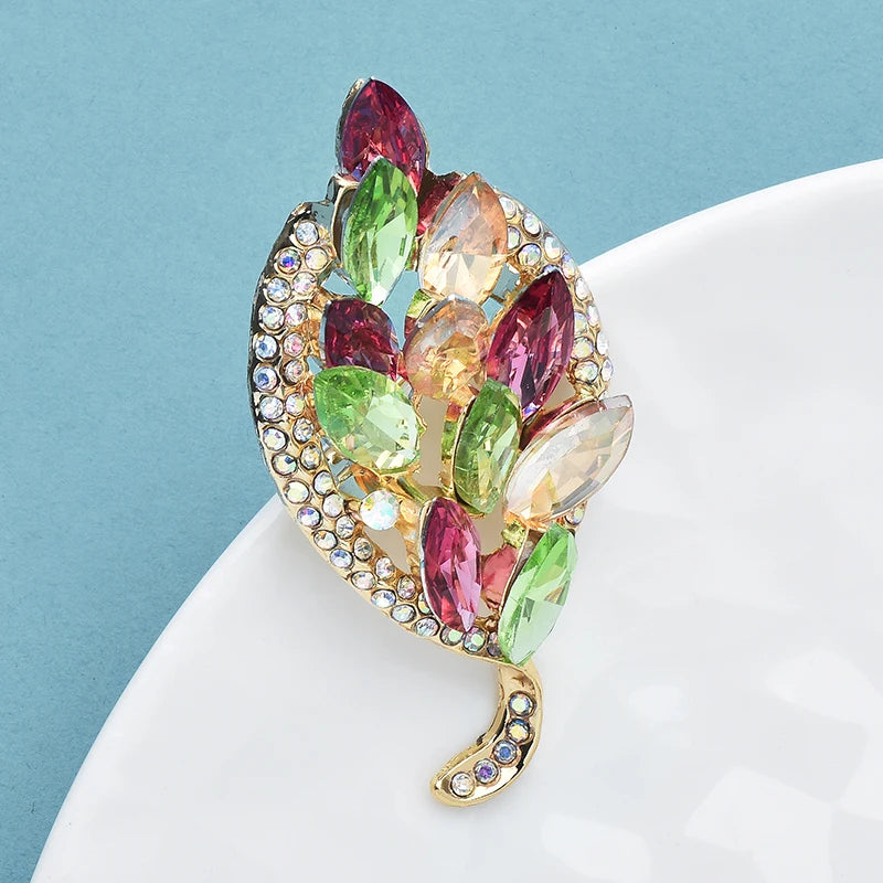 Broche Bloem Multicolor Bladmotief – Elegante Speld voor Feest & Kantoor