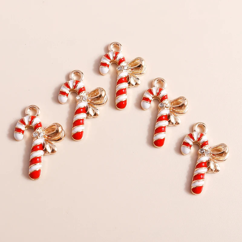 Kerst hangers emaille zuurstok bedels voor armbanden, kettingen en oorbellen - 20 stuks