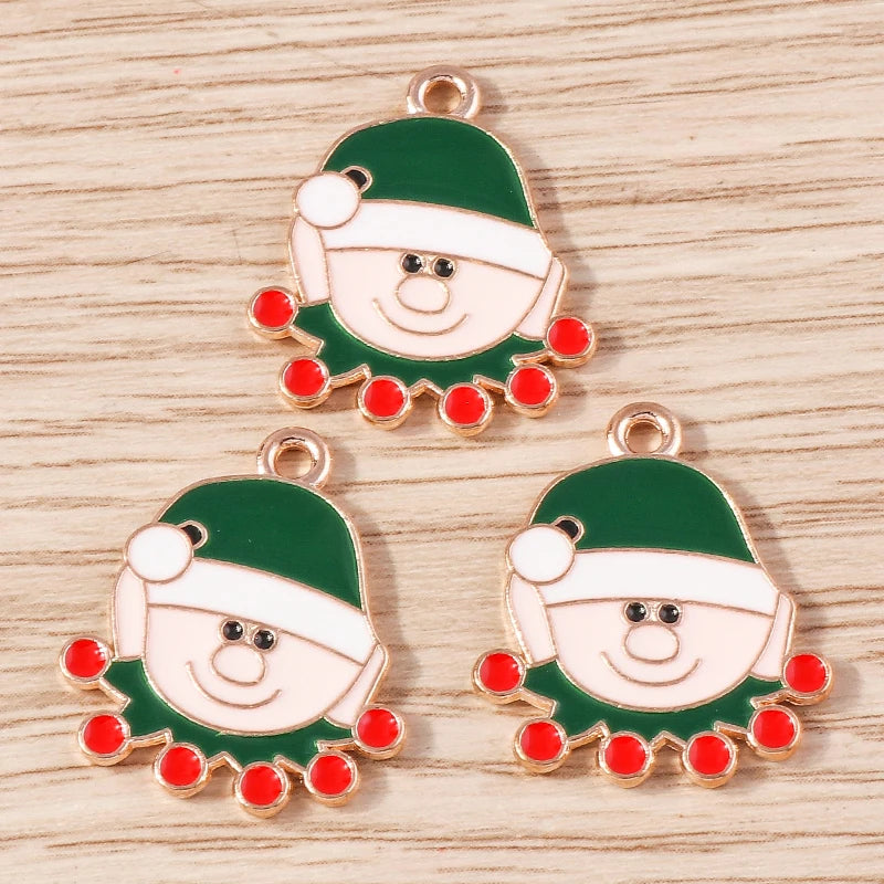 Kerst hanger/bedel voor ketting of armband – Vrolijke kerstman emaille charms set - 10 stuks