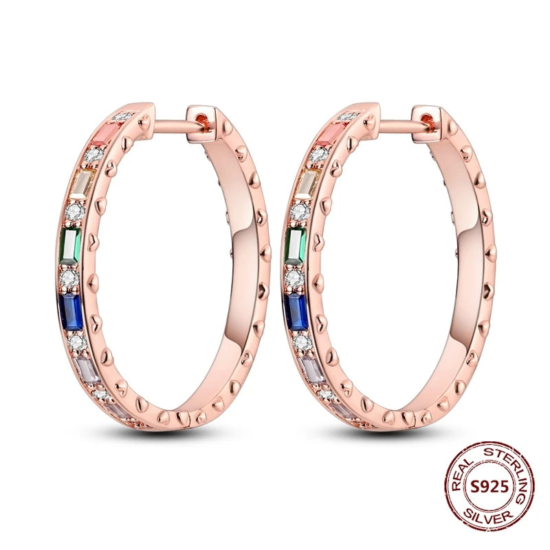 Oorbellen Rose Goud Maan en Ster Hoops met Hartjes Hangers