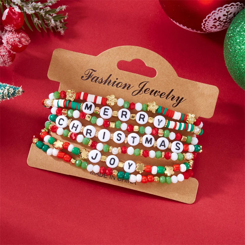 Kerst armband set met kralen, strass en feestelijke resin bedels