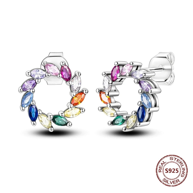 Oorbellen Regenboog Hoops van 925 Sterling Zilver met Zirconia