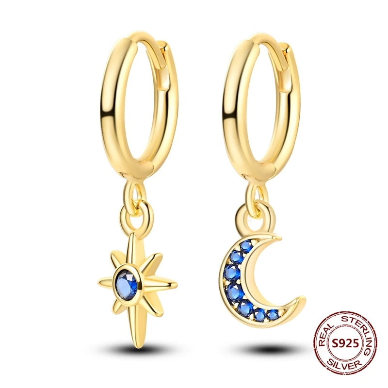 Oorbellen Rose Goud Maan en Ster Hoops met Hartjes Hangers