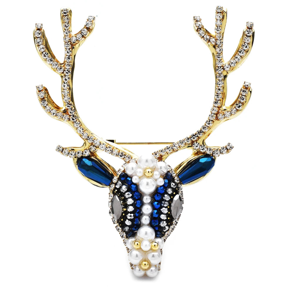 Kerst Broche Luxe Hert met Parel en Kristal – Feestelijke Unisex Accessoire
