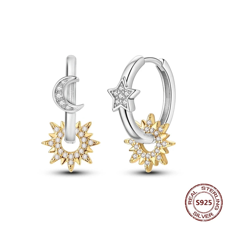 Oorbellen Rose Goud Maan en Ster Hoops met Hartjes Hangers
