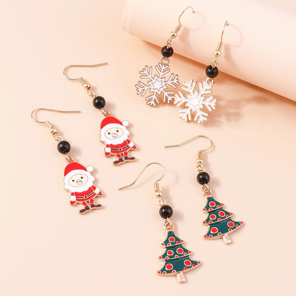 Kerst oorbellen set met kerstboom, rendier en sneeuwpop