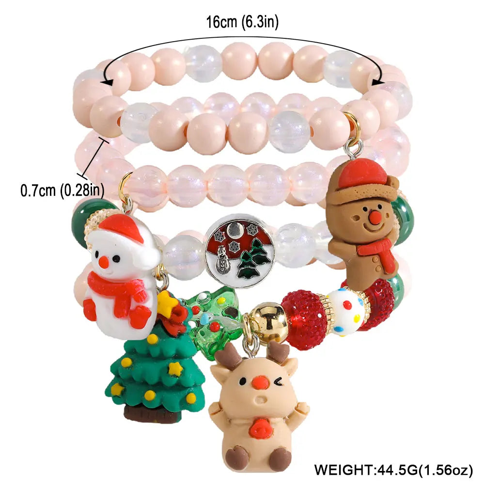 Kerst armbanden set met kralen, kerstman en sneeuwpop bedels