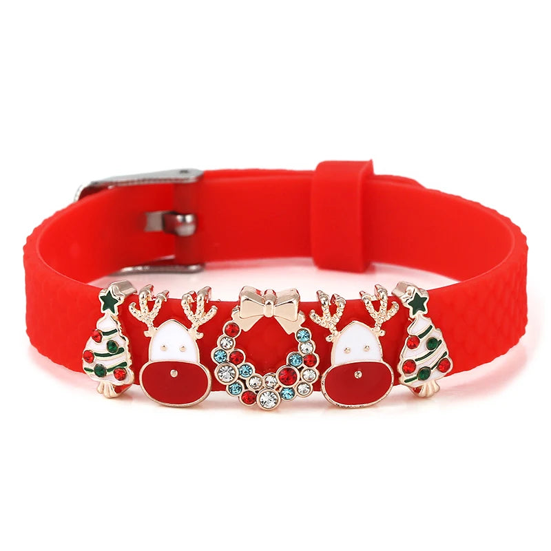 Kerst armband met rode kralen en verstelbare band met kerstklokje