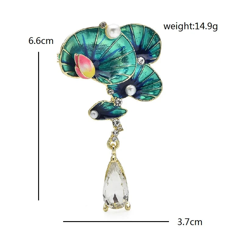 Broche Bloem Waterdruppel met Emaille Bloemblaadjes – Elegante Dames Broche