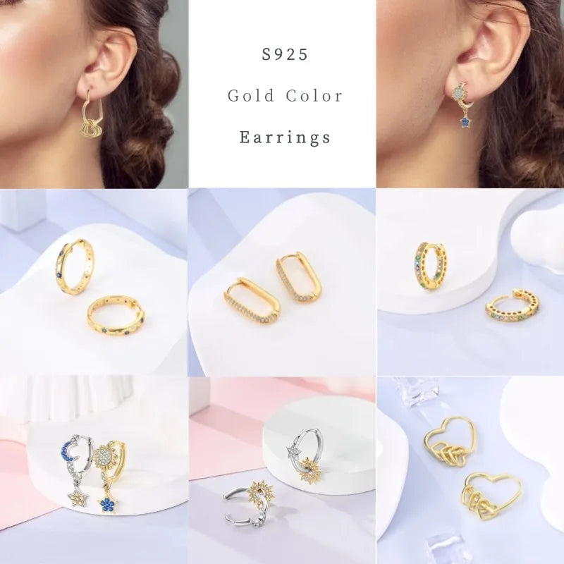 Oorbellen Rose Goud Maan en Ster Hoops met Hartjes Hangers