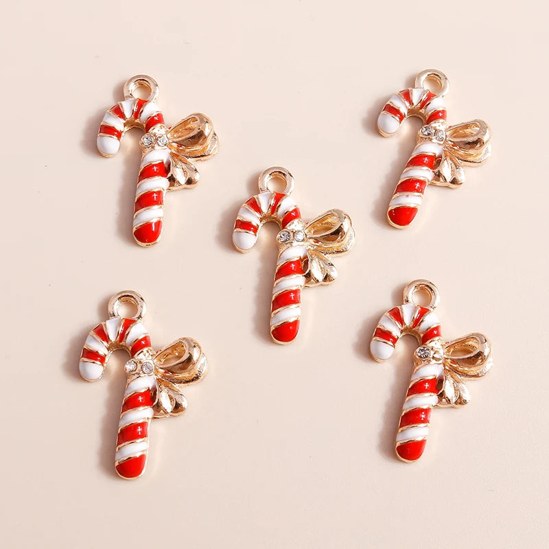 Kerst hangers emaille zuurstok bedels voor armbanden, kettingen en oorbellen - 20 stuks