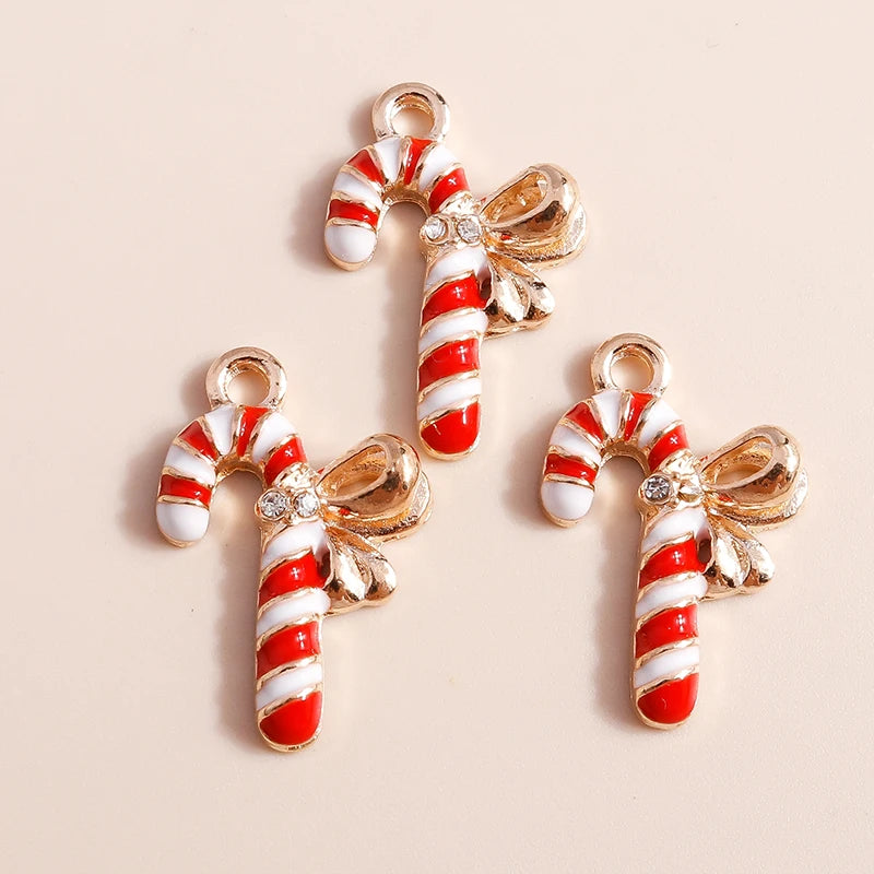 Kerst hangers emaille zuurstok bedels voor armbanden, kettingen en oorbellen - 20 stuks
