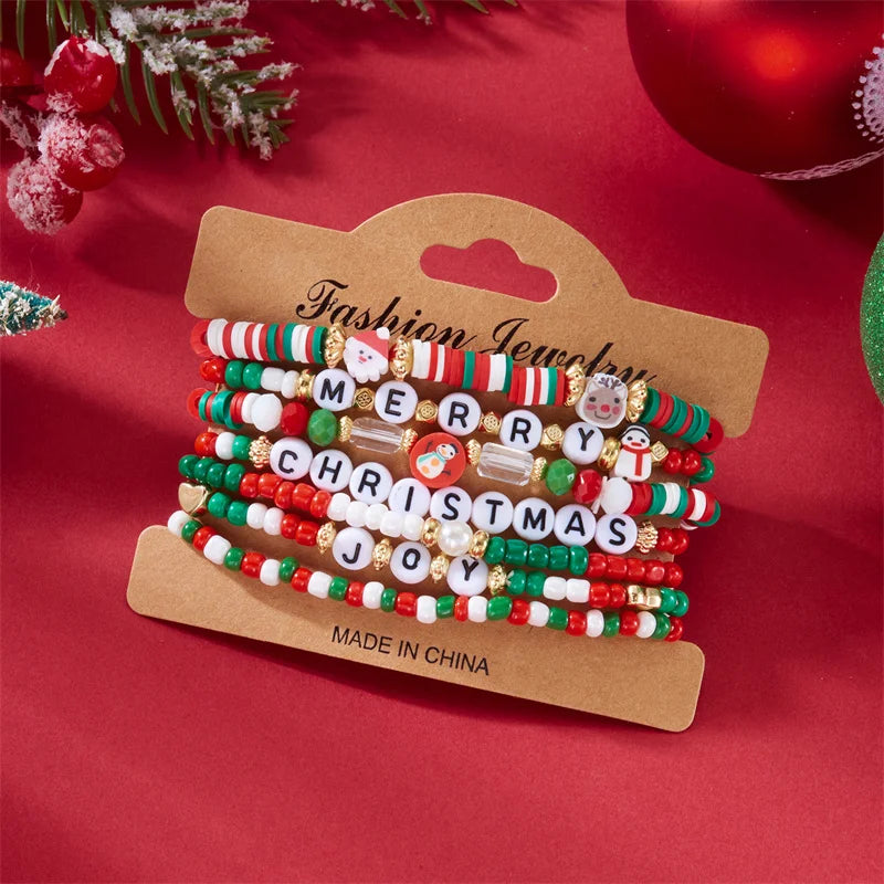 Kerst armband set met kralen, strass en feestelijke resin bedels