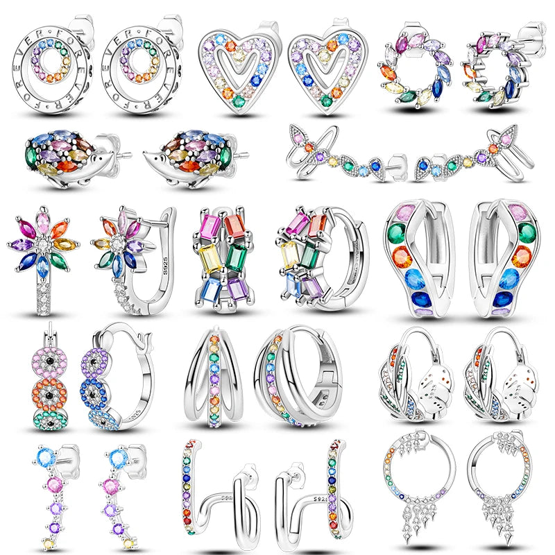 Oorbellen Regenboog Hoops van 925 Sterling Zilver met Zirconia