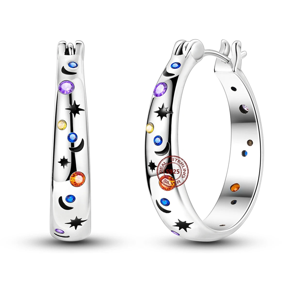 Oorbellen Regenboog Hoops van 925 Sterling Zilver met Zirconia