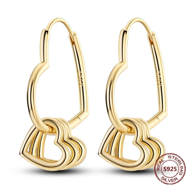 Oorbellen Rose Goud Maan en Ster Hoops met Hartjes Hangers