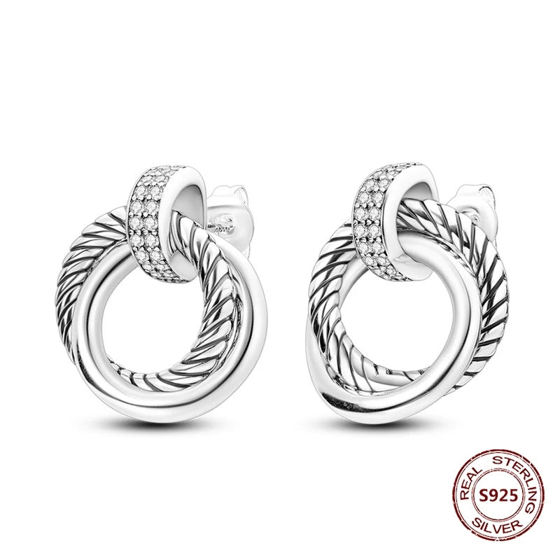 Oorbellen Drie Ronde Hoepels 925 Zilver met Zirkonia