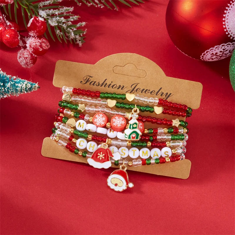 Kerst armband set met kralen, strass en feestelijke resin bedels
