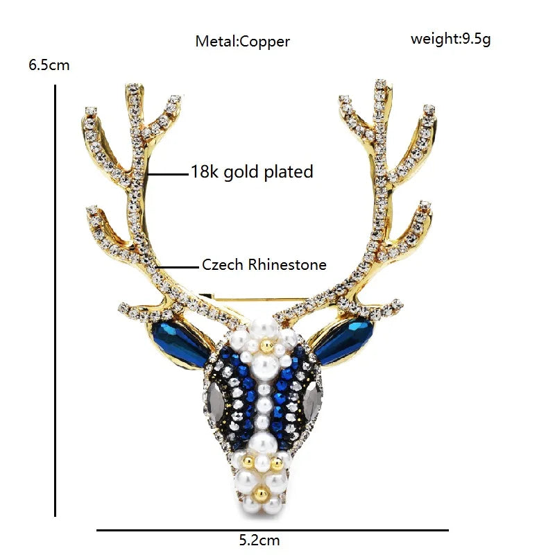Kerst Broche Luxe Hert met Parel en Kristal – Feestelijke Unisex Accessoire