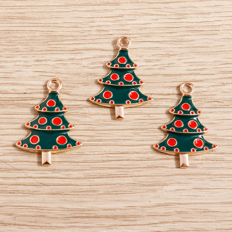 Kerst hanger/bedel voor ketting of armband – Mix van 10 modieuze emaille kerstboom bedels