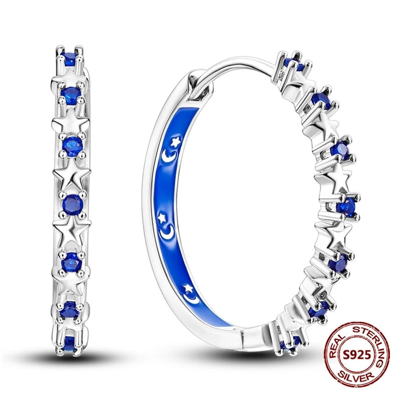 Oorbellen met Donkerblauwe Ster en Maan van 925 Zilver met Zirkonia