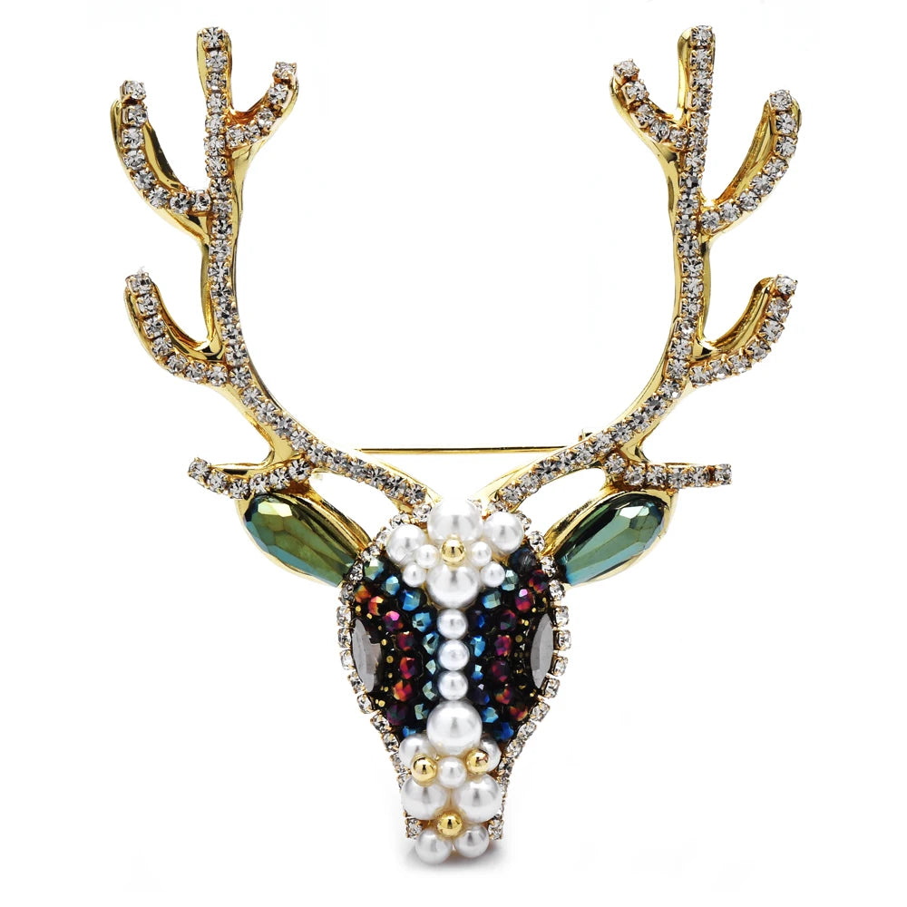 Kerst Broche Luxe Hert met Parel en Kristal – Feestelijke Unisex Accessoire