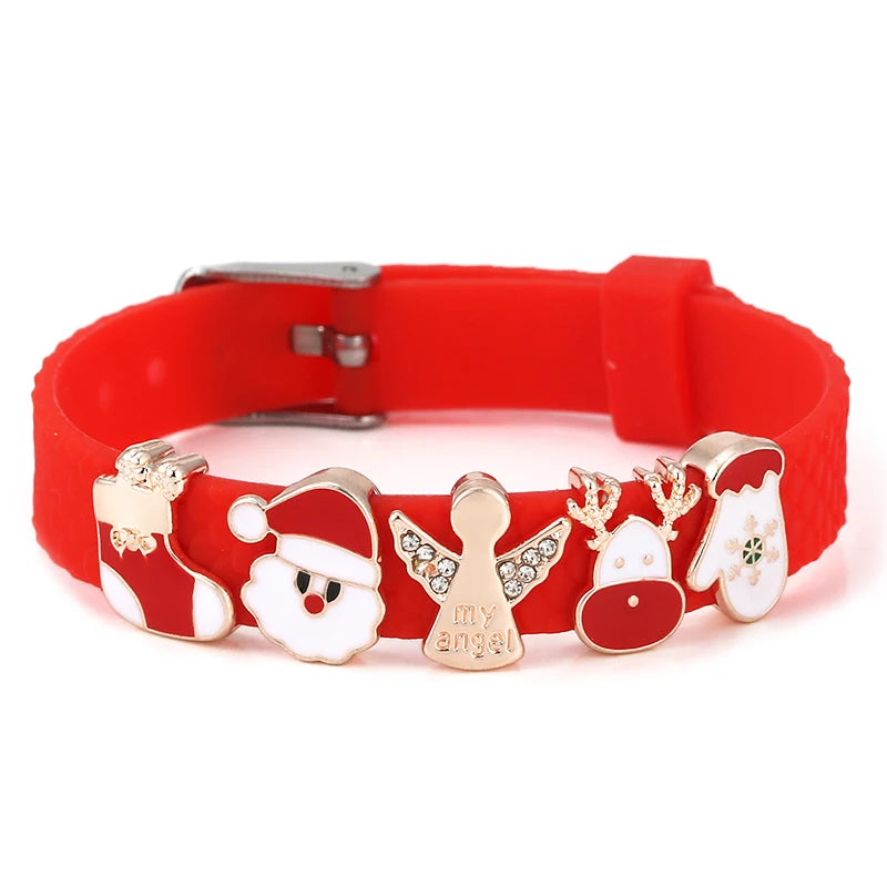Kerst armband met rode kralen en verstelbare band met kerstklokje