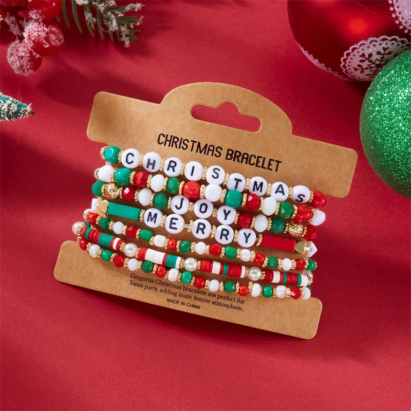 Kerst armband set met kralen, strass en feestelijke resin bedels