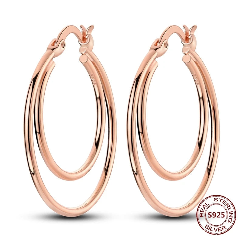 Oorbellen Rose Goud Maan en Ster Hoops met Hartjes Hangers