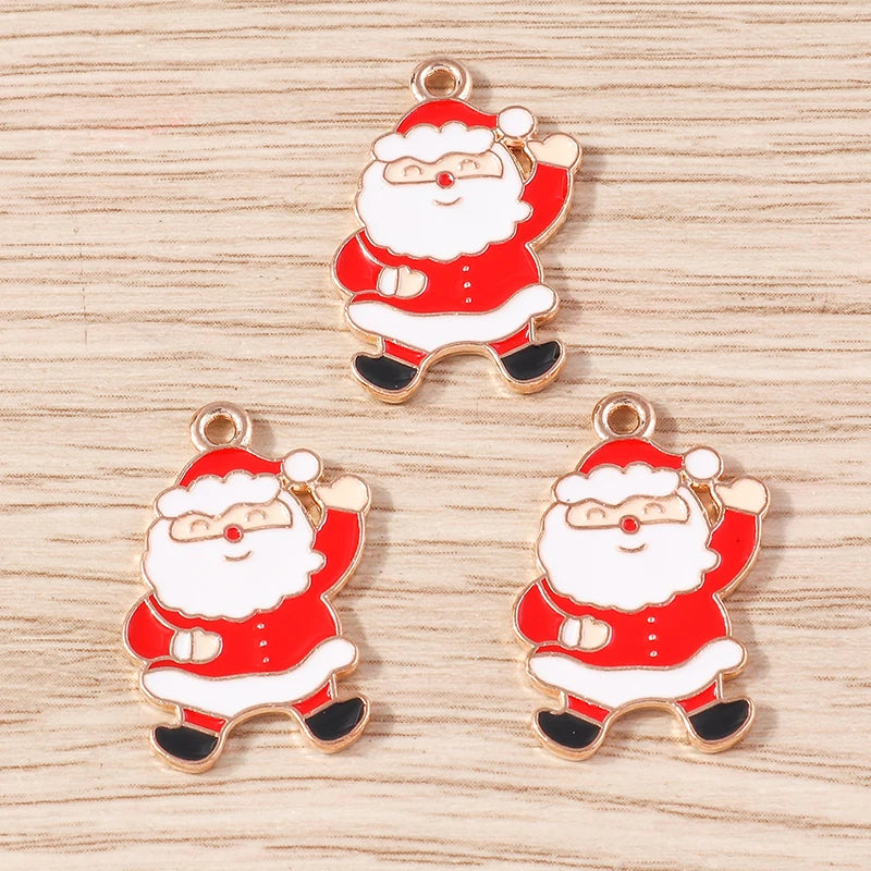 Kerst hanger/bedel voor ketting of armband – Vrolijke kerstman emaille charms set - 10 stuks