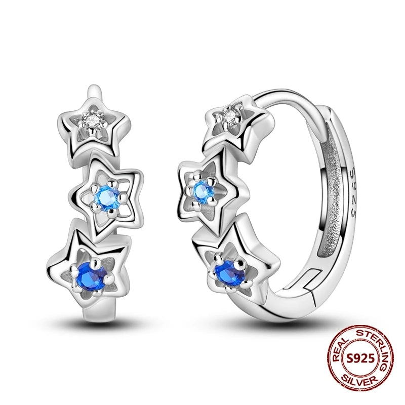 Oorbellen met Donkerblauwe Ster en Maan van 925 Zilver met Zirkonia
