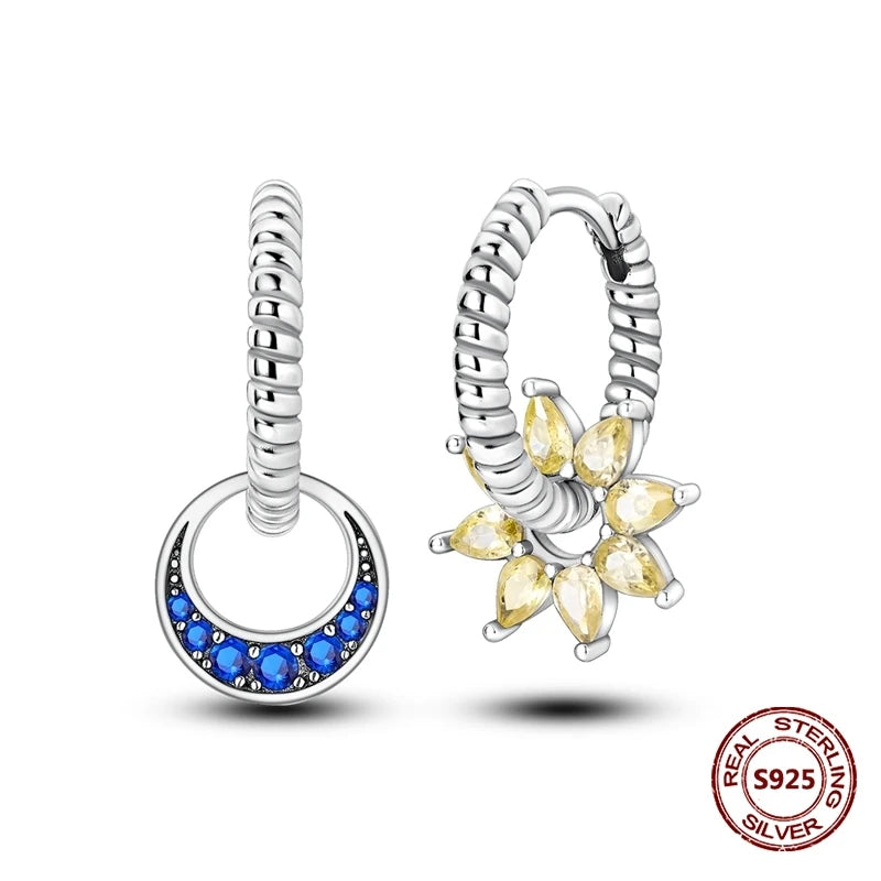 Oorbellen met Donkerblauwe Ster en Maan van 925 Zilver met Zirkonia