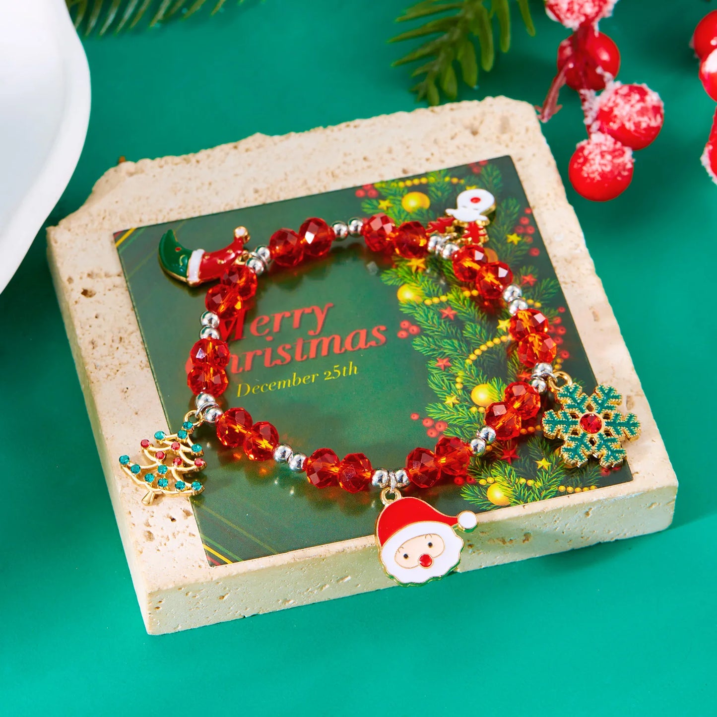Kerst armband met bel en kristallen – elegante feestelijke damesarmband
