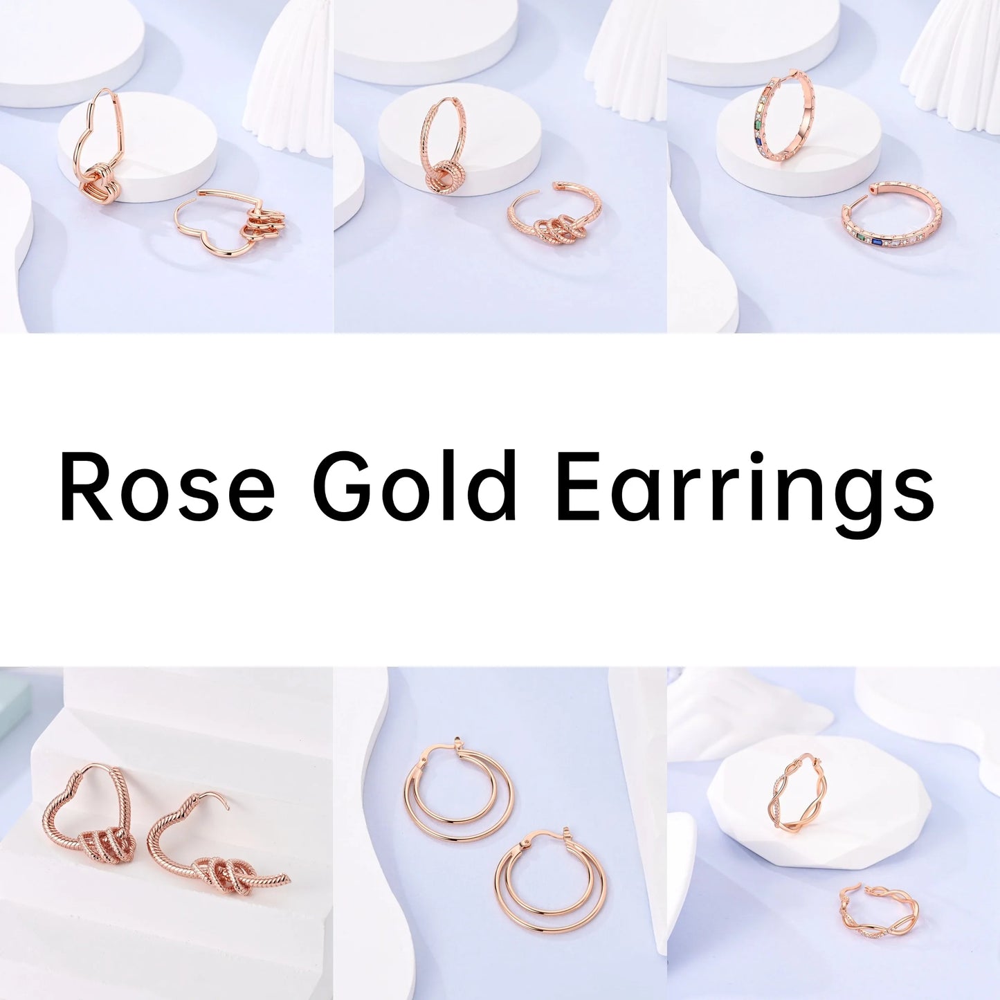 Oorbellen Rose Goud Maan en Ster Hoops met Hartjes Hangers