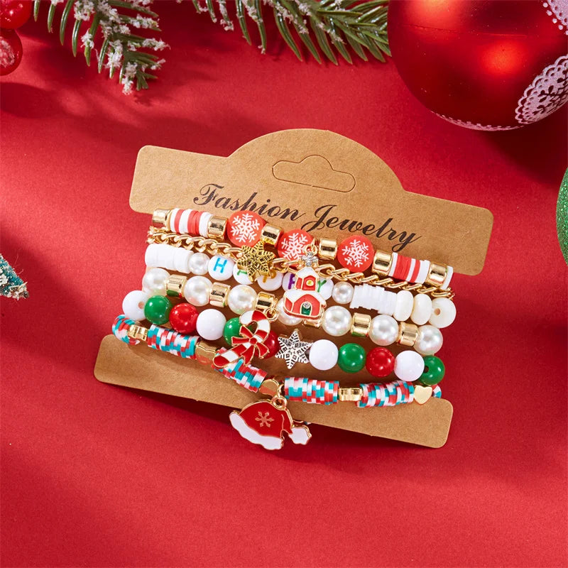 Kerst armband set met kralen, strass en feestelijke resin bedels