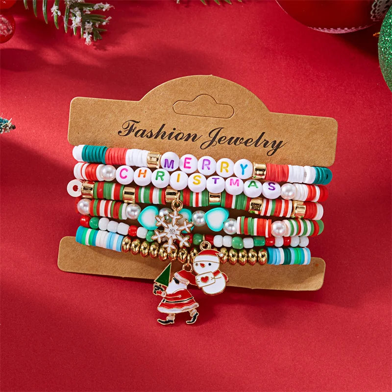 Kerst armband set met kralen, strass en feestelijke resin bedels