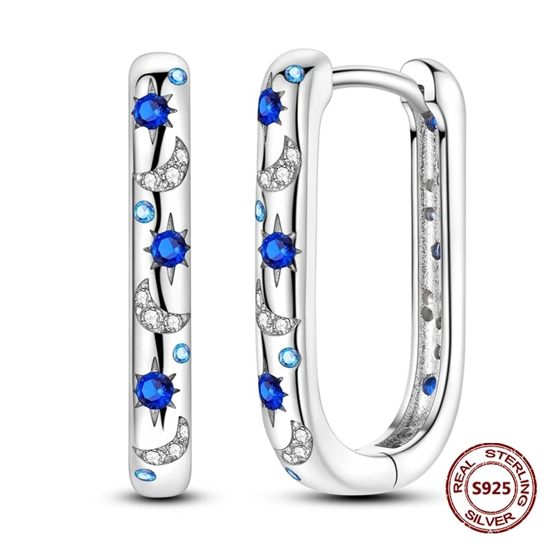 Oorbellen met Donkerblauwe Ster en Maan van 925 Zilver met Zirkonia