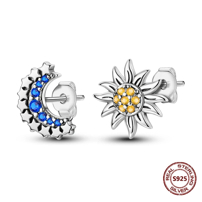 Oorbellen met Donkerblauwe Ster en Maan van 925 Zilver met Zirkonia