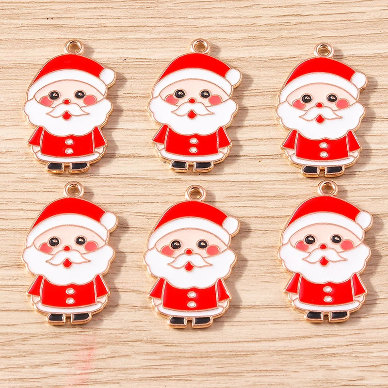Kerst hanger/bedel voor ketting of armband – Vrolijke kerstman emaille charms set - 10 stuks