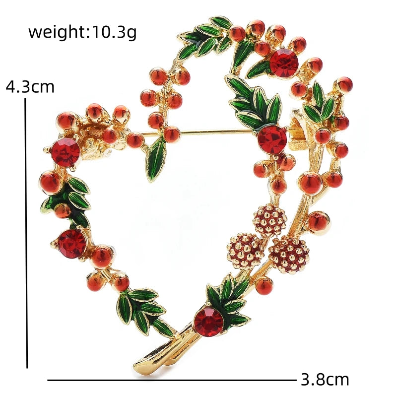 Broche Bloem Hartvormige Fruitspeld in Franse Stijl – Enamel Design