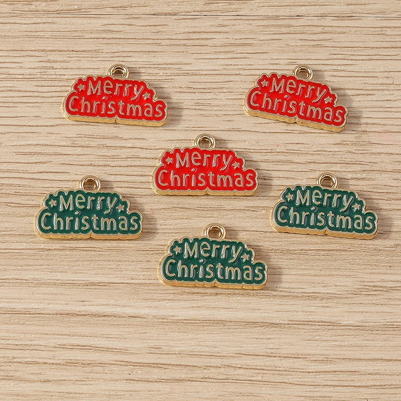 Kerst hangers emaille Merry Christmas bedels voor sieraden en decoratie - 10 stuks