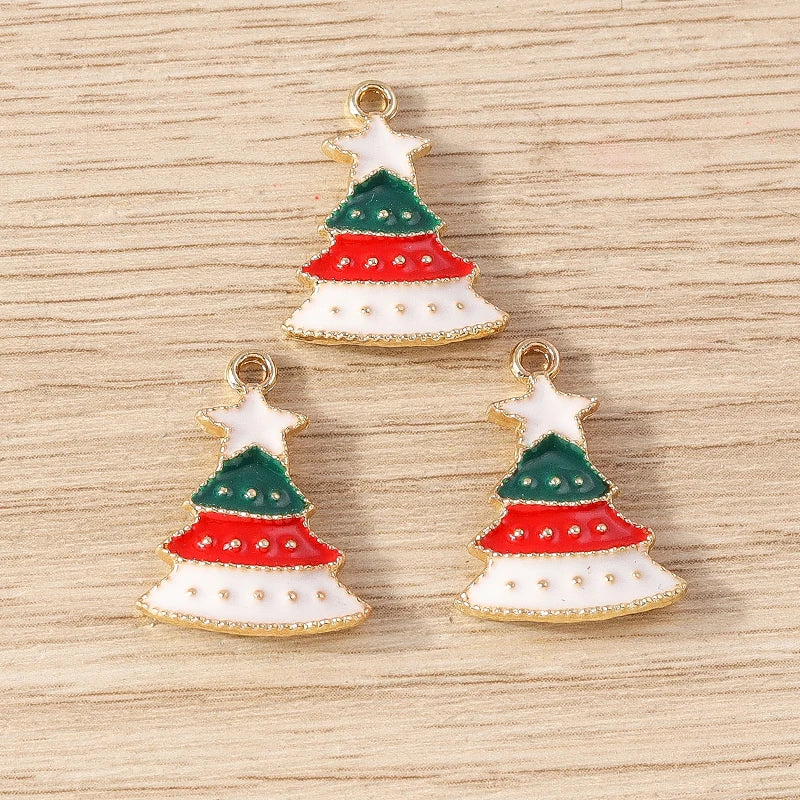Kerst hanger/bedel voor ketting of armband – Mix van 10 modieuze emaille kerstboom bedels