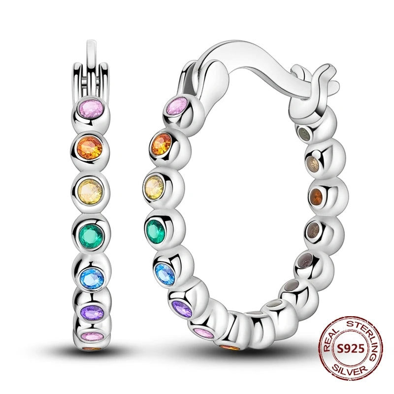 Oorbellen Regenboog Zirkonia Rond 925 Zilver Hoepelvormig voor Dames