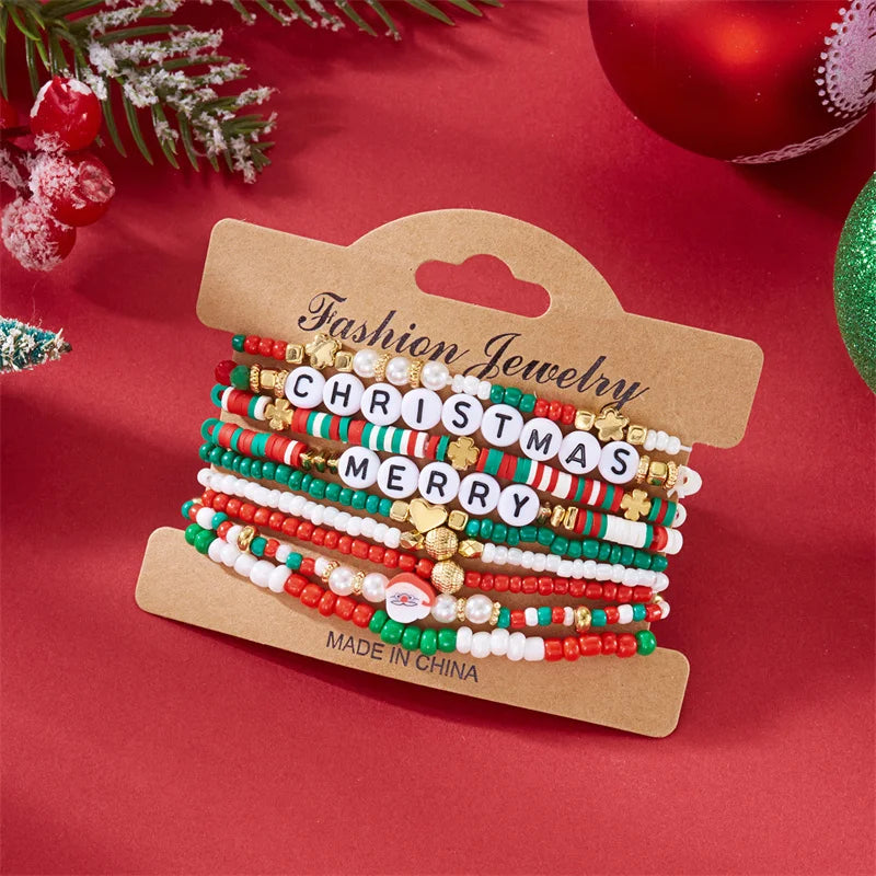Kerst armband set met kralen, strass en feestelijke resin bedels