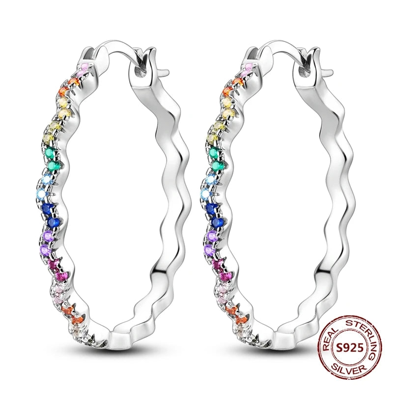 Oorbellen Regenboog Hoops van 925 Sterling Zilver met Zirconia