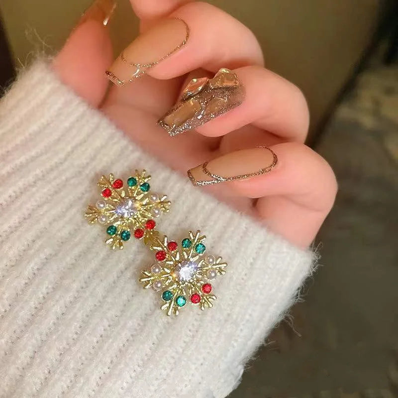 Kerst oorbellen sneeuwvlok met kristal – elegante feestelijke sieraden voor dames