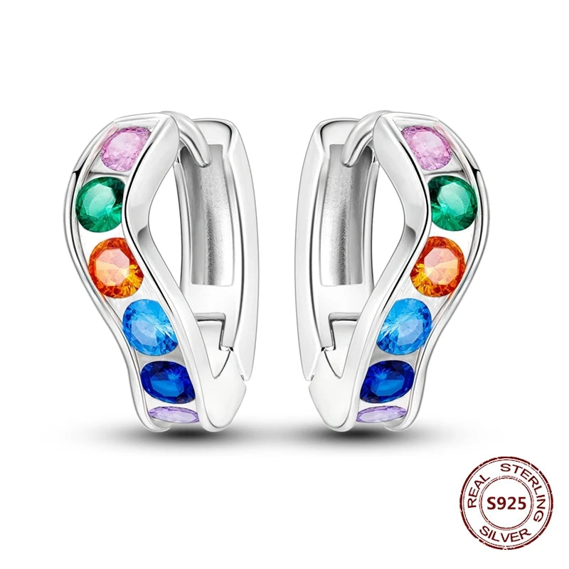 Oorbellen Regenboog Zirkonia Rond 925 Zilver Hoepelvormig voor Dames